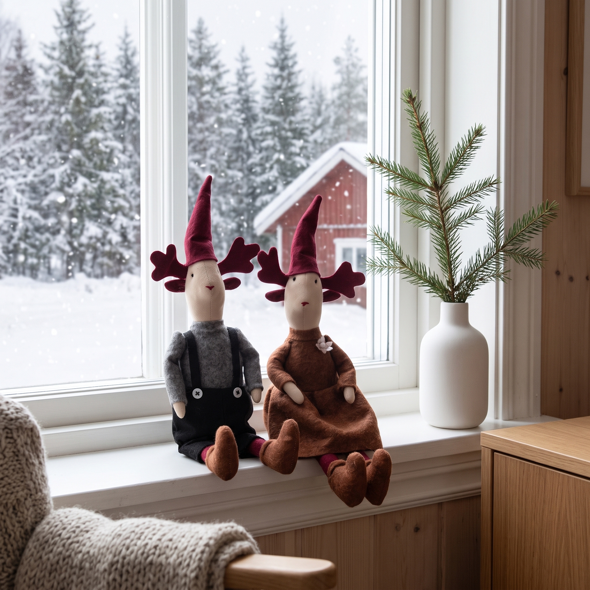 Kerstman - 2 stuks. - 45 cm - Set van 2 zittende kerstmanrendieren - kerstdecoratie voor in huis