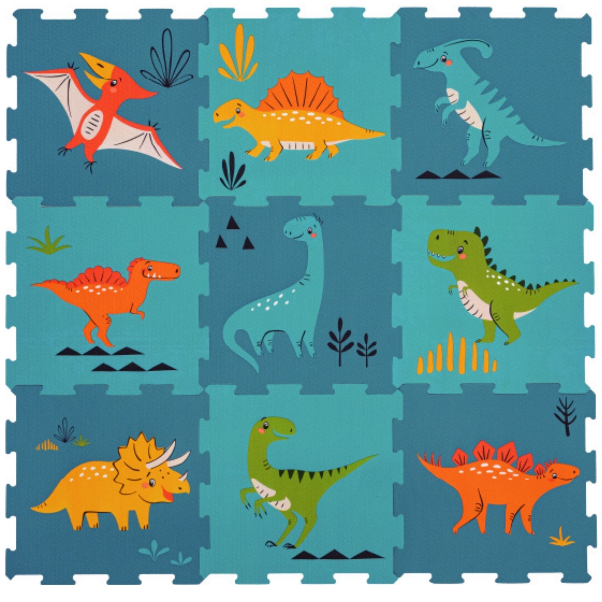 Schuim speelmat voor kinderen - 9 stukken - Blauwe puzzelmat met dinosaurussen