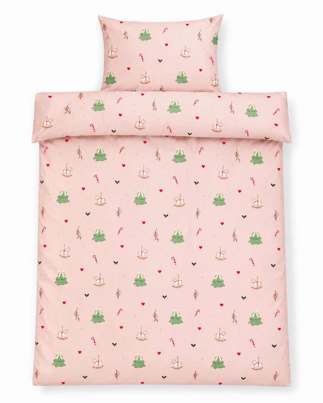 Kerstbeddengoed 140x200 cm - 100% katoen - Roze met kerstmotieven