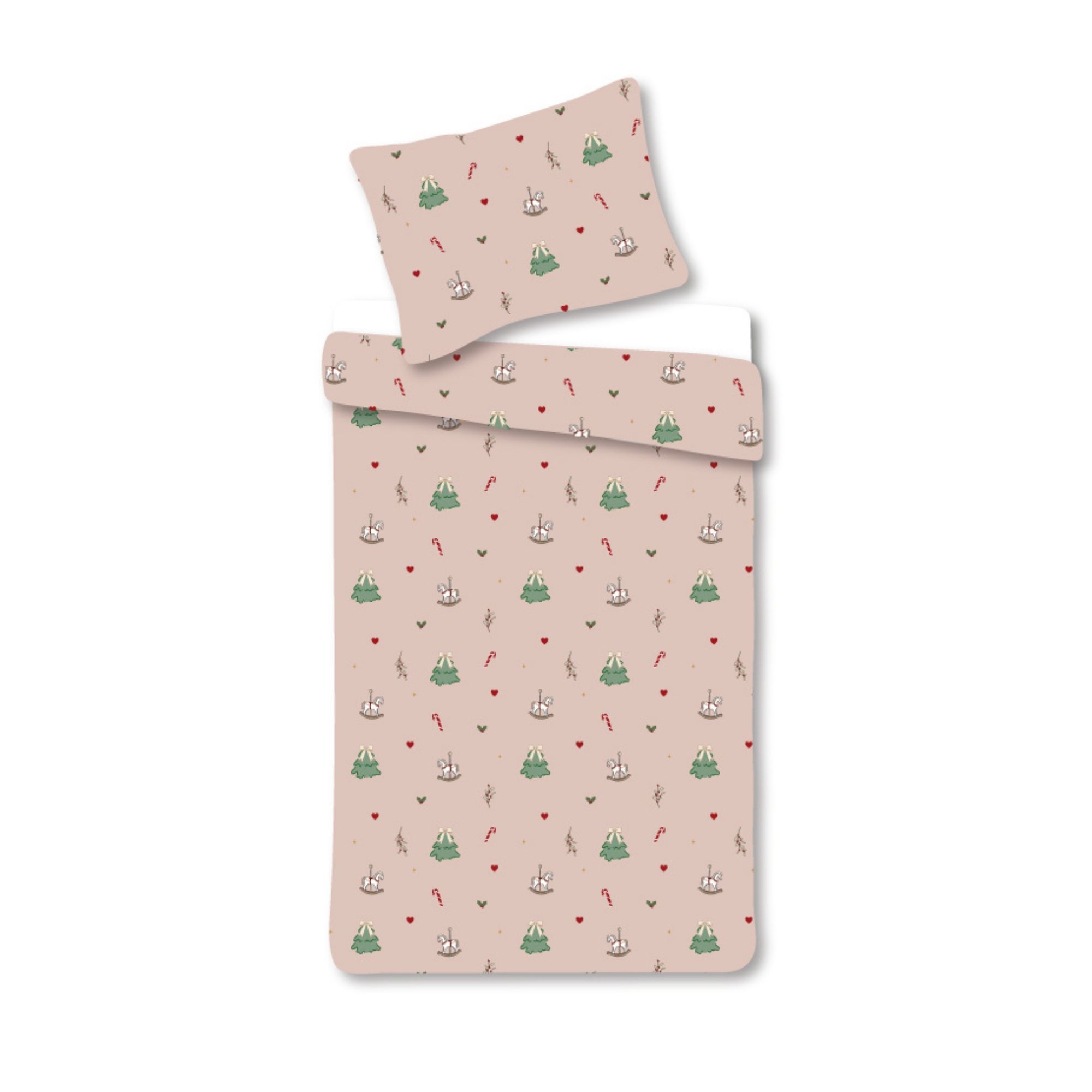 Kerstbeddengoed 140x200 cm - 100% katoen - Roze met kerstmotieven