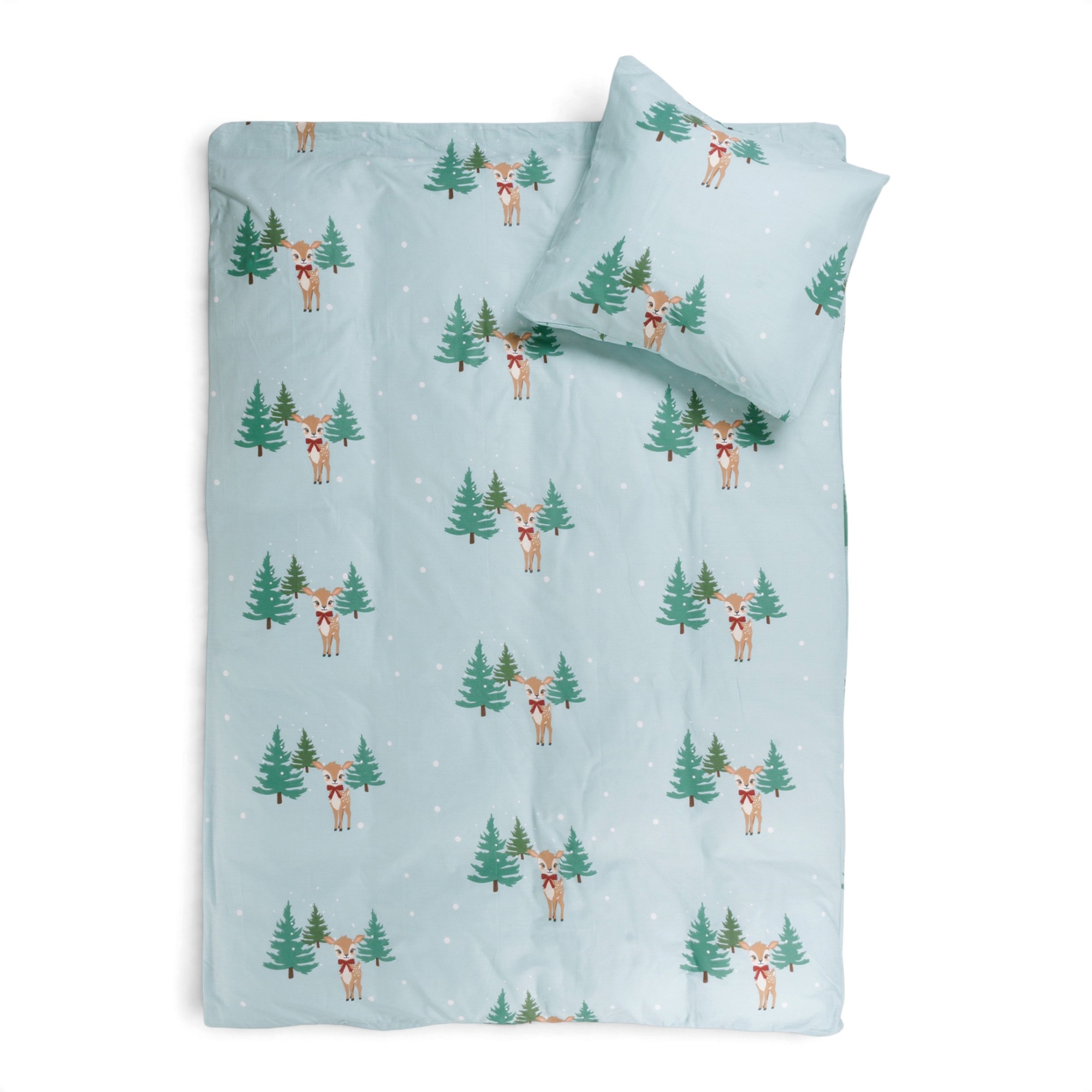 Kerstbeddengoed - 100% katoen - Juniorbeddengoed 100x140 cm - Gedempt blauw met kerstmotief