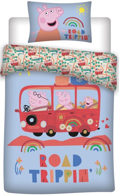 Peppa Big beddengoed - 100% katoen - Junior beddengoed 100x140 cm - Familie Big op roadtrip