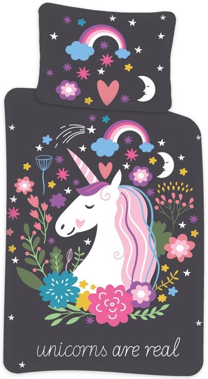 Unicorn beddengoed - 100% katoen - Junior beddengoed 100x140 cm - Grijs