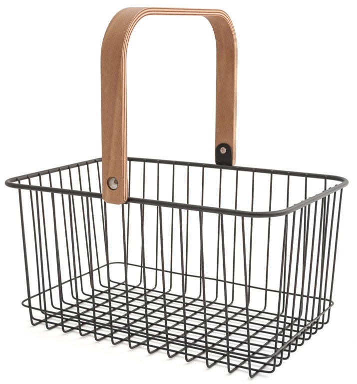 Zwarte metalen mand met houten handvat - voor opslag - Urban Bad