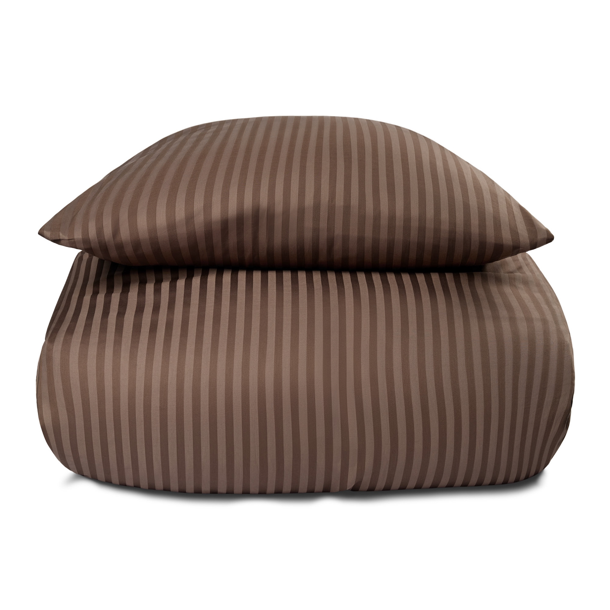 Dubbel dekbedovertrek 240x220 cm - 100% katoensatijn - Klassieke bruine strepen