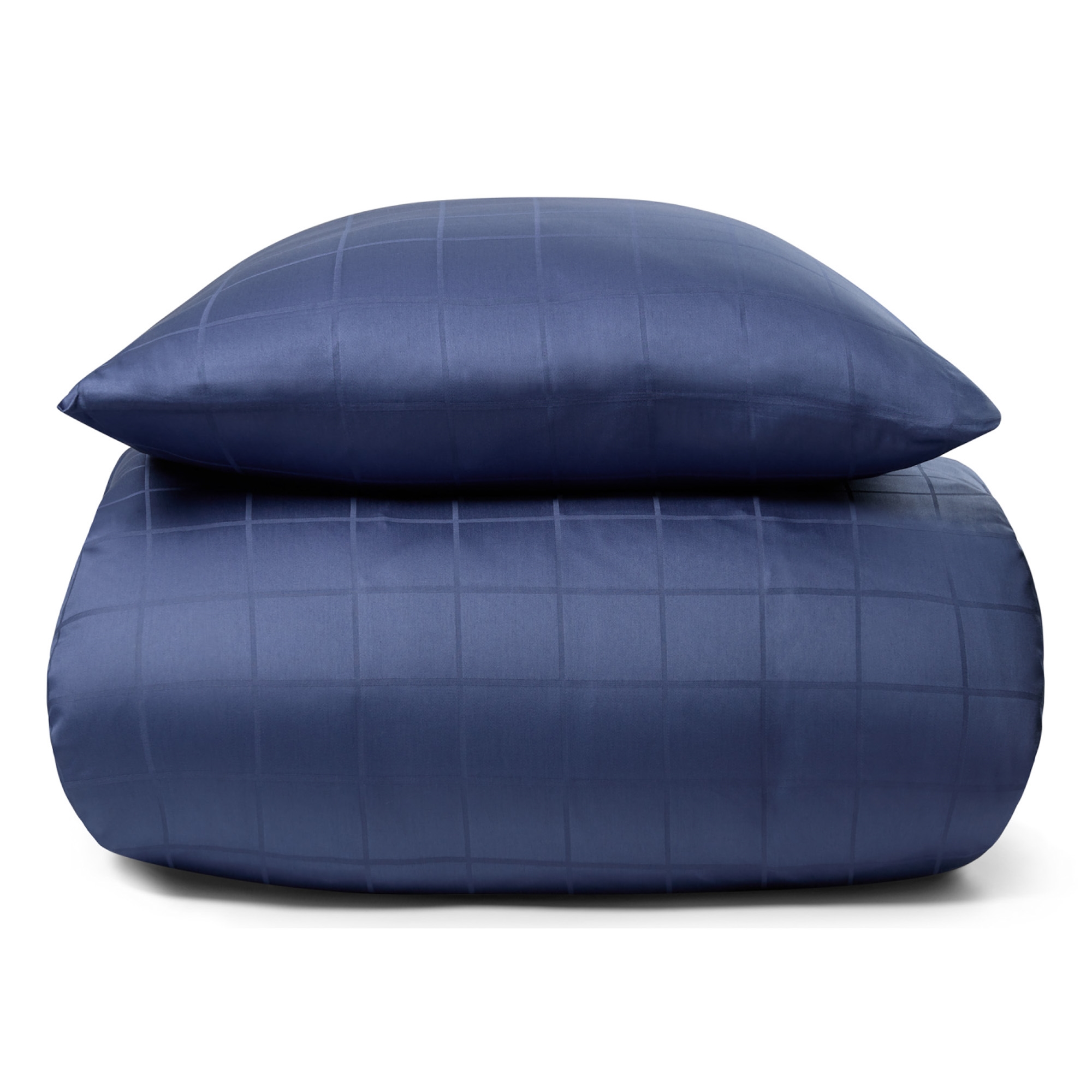 Beddengoed 150x210 cm - Katoensatijn - Ruit blauw
