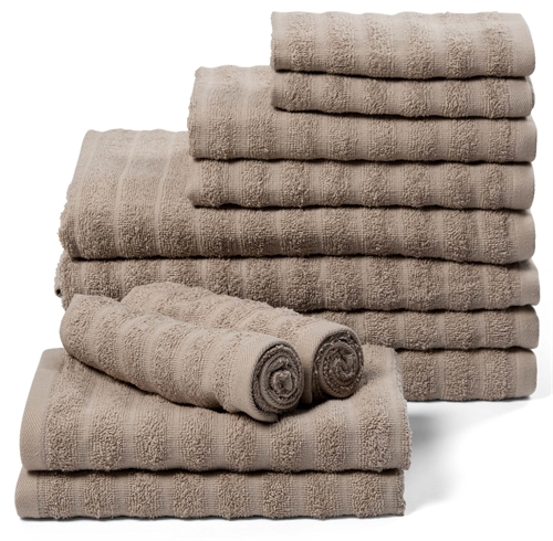 Handdoekenpakket 12 stuks. zachte handdoeken van 100% gekamd katoen - Zandkleurige handdoeken van Borg Living