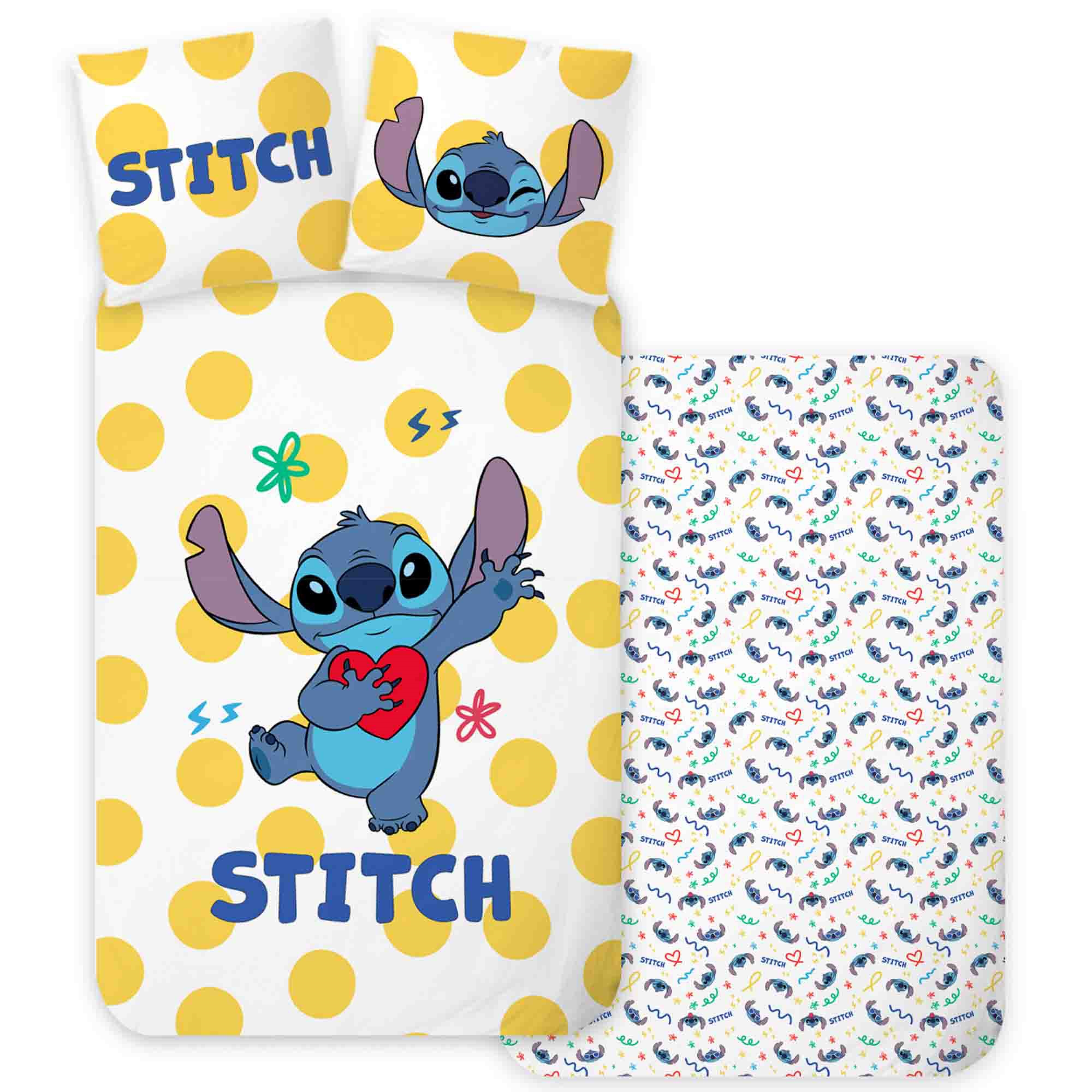 Stitch beddengoed - 100% katoen - Kinderbeddengoed 140x200 cm - Gele stippen