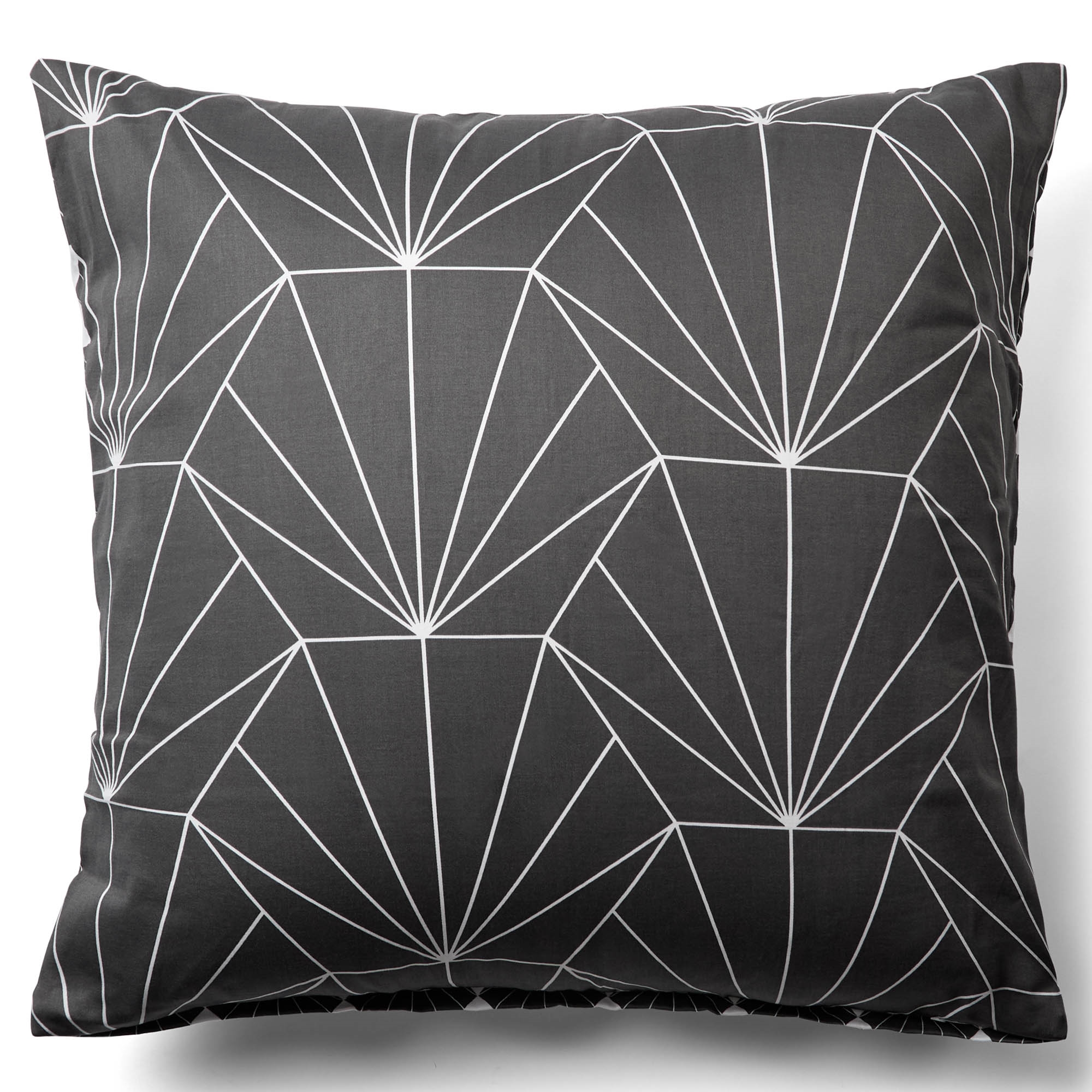 Kussensloop 60x63 cm - Katoensatijn - Omkeerbaar grijs Hexagon-print