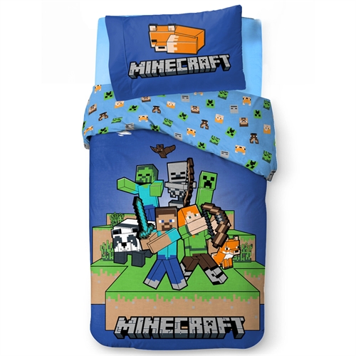 Minecraft beddengoed - 140x200 cm - Dubbelzijdig ontwerp met motief van o.a. zombie en creeper - Ready to survive - 100% katoenen beddengoed