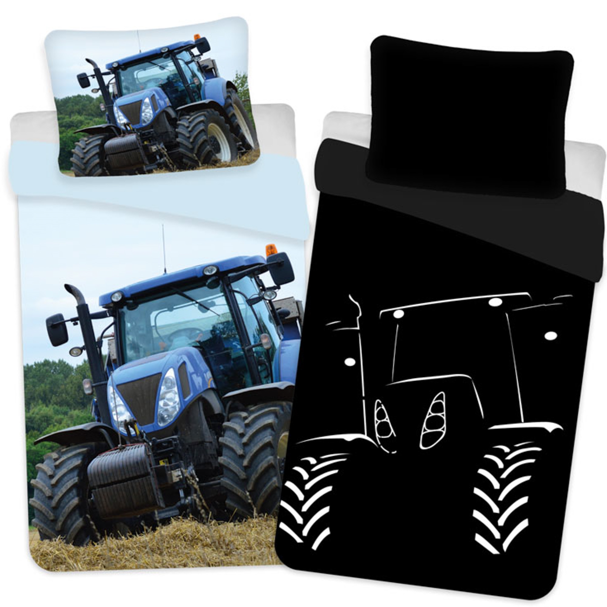 Tractor beddengoed - 100% katoen - Kinderbeddengoed 140x200 cm - Blauwe tractor - Glow in the dark
