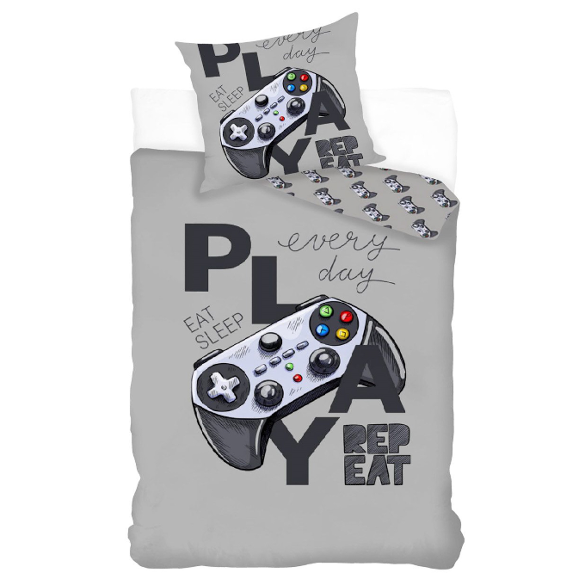 Gamer beddengoed - 100% katoen - Kinderbeddengoed 140x200 cm - Grijs beddengoed met controller