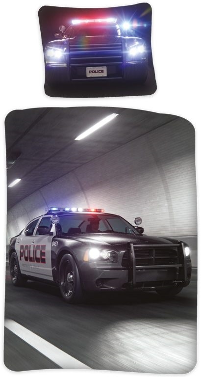 Politie-beddengoed - 100% katoen - Juniorbeddengoed 100x140 cm - Beddengoed met politiewagen