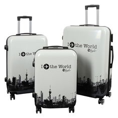 Kofferset - 3 stuks - Koffer met print - I Love The World wit - Hardcase lichtgewicht koffer