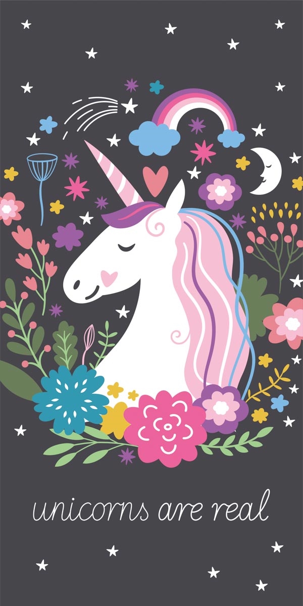 Eenhoorn handdoek - 70x140 cm - 100% katoen - Zachte badhanddoek met een eenhoorn en de tekst unicorns are real