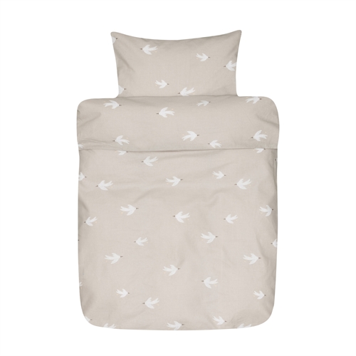Katoenen beddengoed - Beige dekbedovertrek met vogels in 100% extra fijne katoen - 140x200 cm - Fina - Høie Of Scandinavia beddengoed
