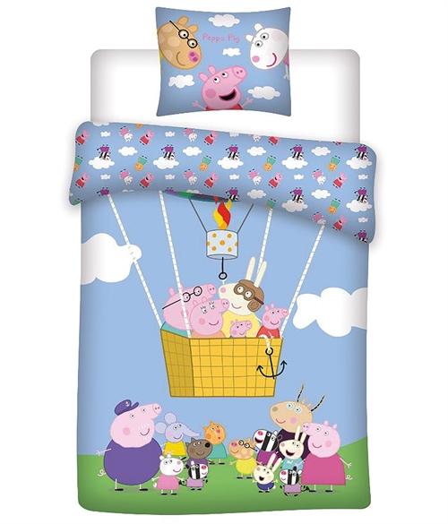 Peppa Pig beddengoed 100x140 cm - Peppa Pig junior dekbedovertrek - Vliegt in luchtballon - 100% zachte katoen