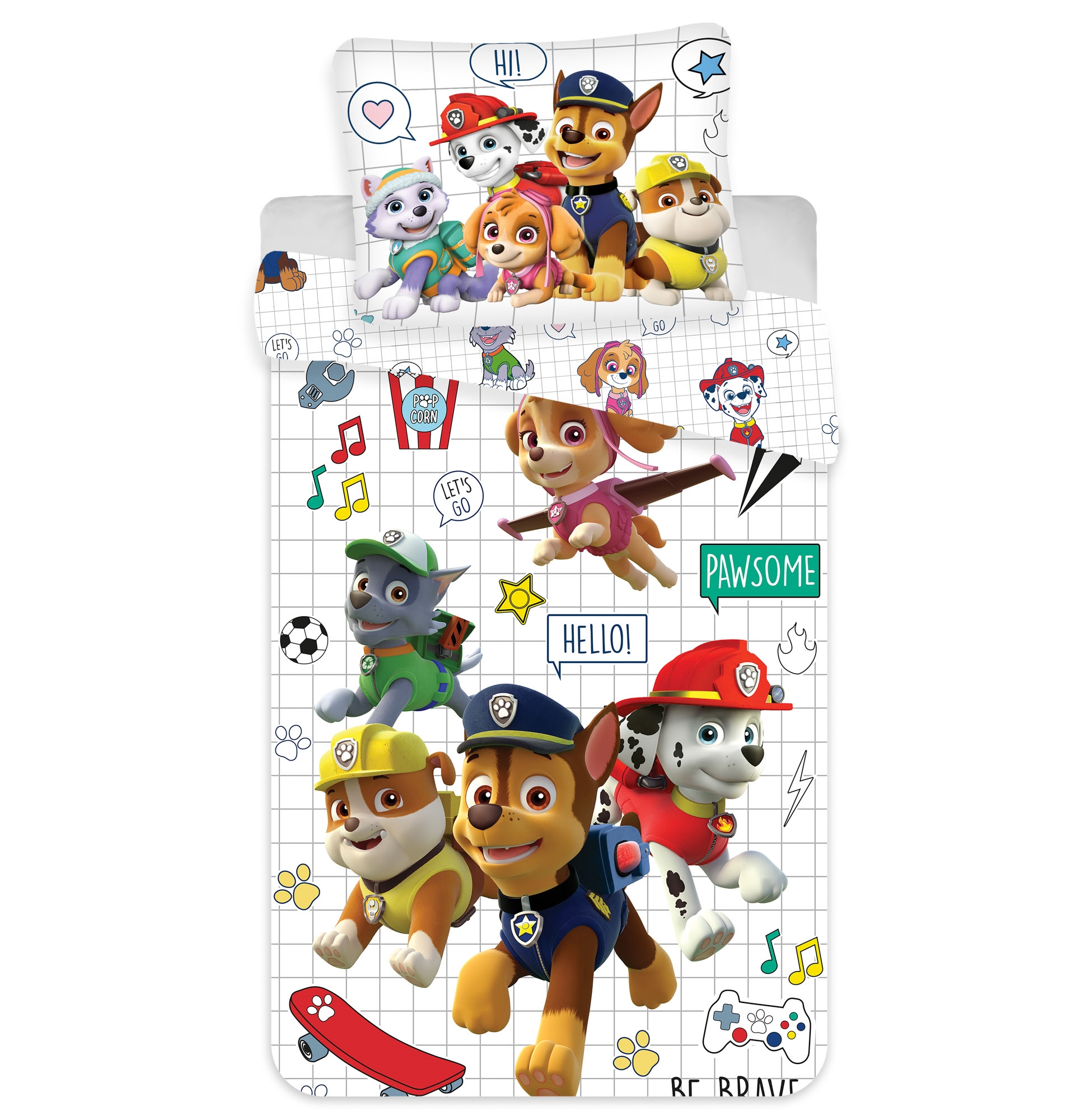 Paw Patrol beddengoed - 100% katoen - Junior beddengoed 100x140 cm - Wit - Paw Patrol en iconen