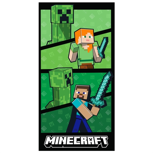 Minecraft handdoek - 70x140 cm - 100% katoen - Zachte badhanddoek met Steve, Alex en Creeper