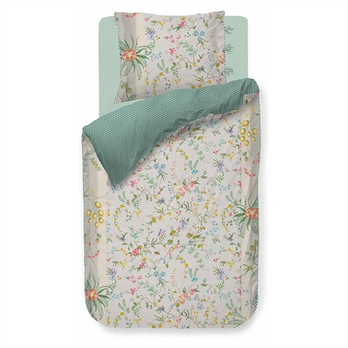 Bloemen beddengoed - 140x200 cm - Petites Fleurs Khaki - Beddengoed met dubbelzijdig design - 100% katoen - Pip studio