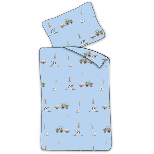 Baby beddengoed 70x100 cm - Blauw dekbedovertrek met tractor en koeien - 100% zacht katoenen beddengoed