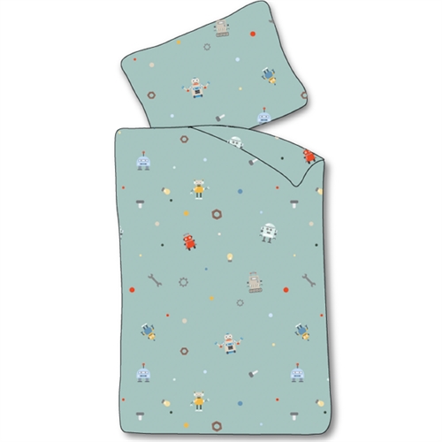 Baby beddengoed 70x100 cm - Blauw dekbedovertrek met kleine robots - 100% zacht katoenen beddengoed