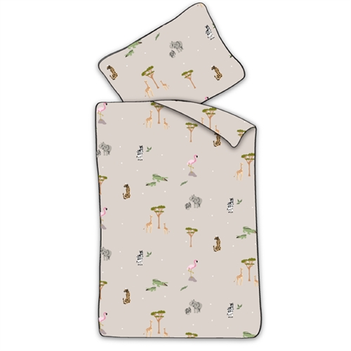 Baby beddengoed 70x100 cm - Beige dekbedovertrek met safaridieren - 100% zacht katoenen beddengoed