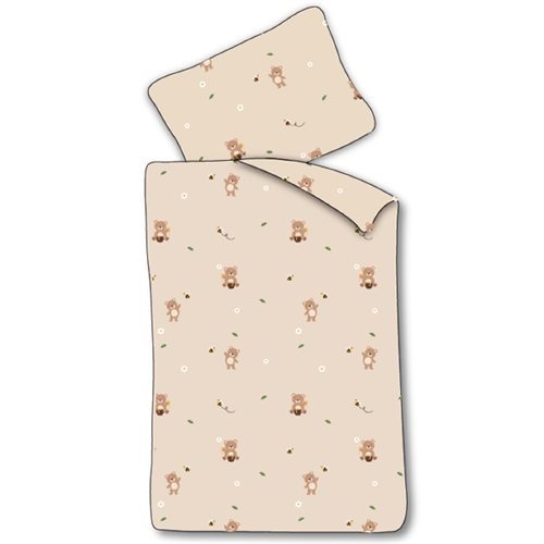 Baby beddengoed 70x100 cm - Beige dekbedovertrek met kleine beertjes - 100% zacht katoenen beddengoed