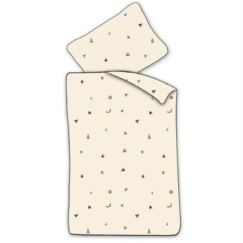 Baby beddengoed 70x100 cm - Rauw wit dekbedovertrek met kleine vruchten - 100% zacht katoenen beddengoed