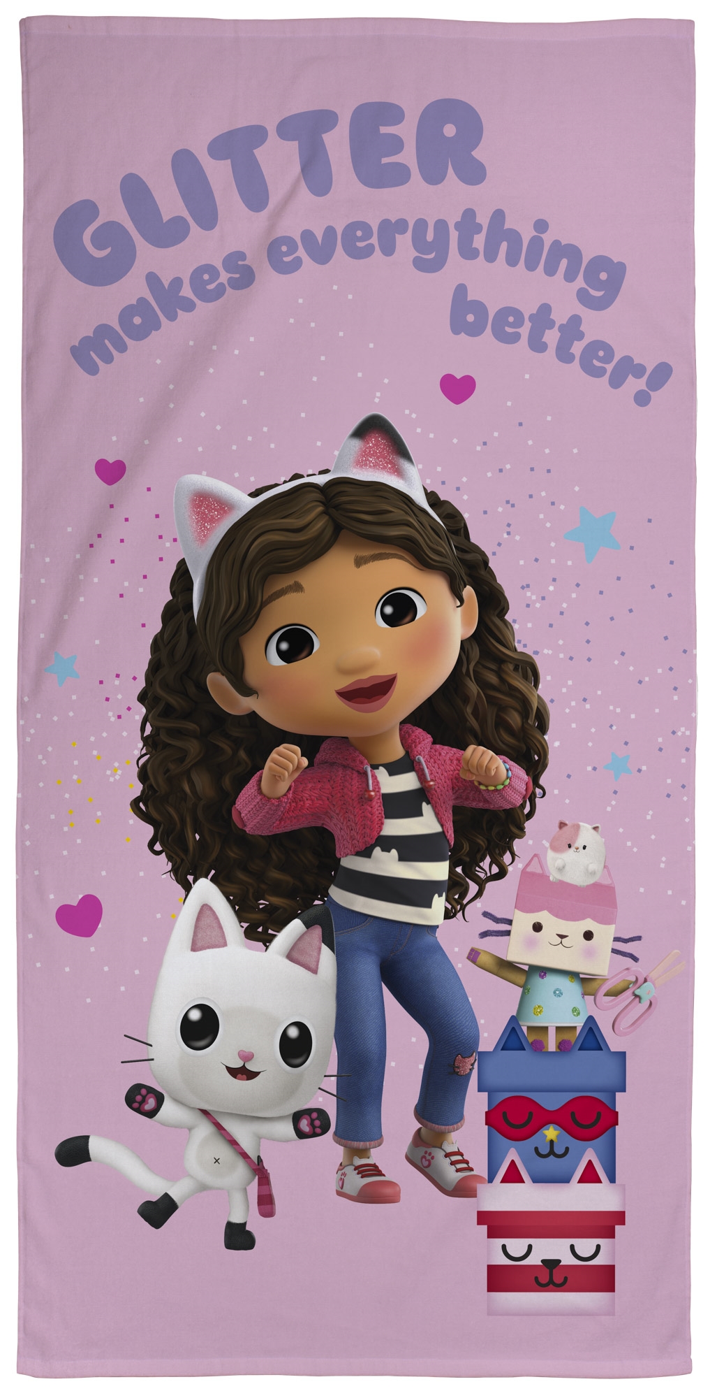 Gabby's Dollhouse handdoek - 70x140 cm - 100% katoen - Glitter maakt alles beter - Zachte badhanddoek