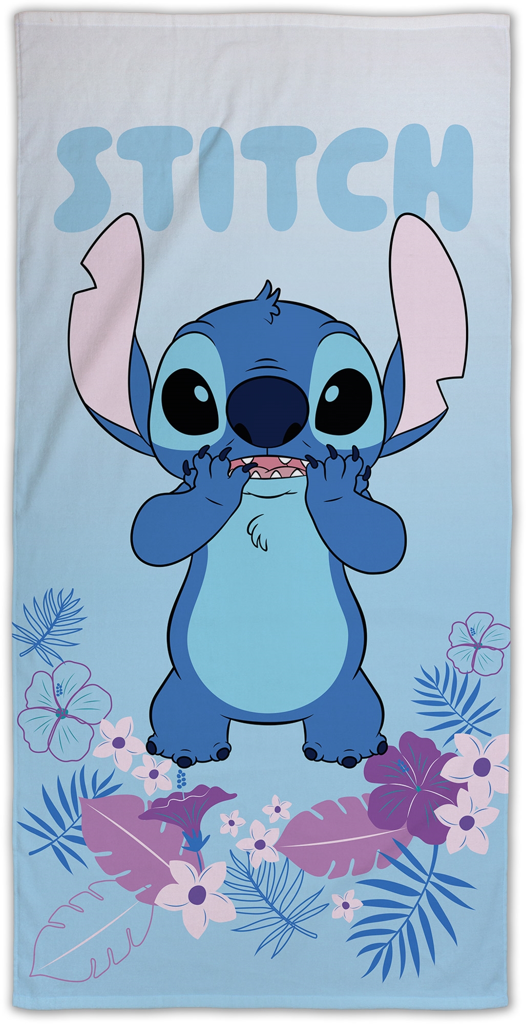 Stitch handdoek - 70x140 cm - 100% katoen - Zachte badhanddoek met Stitch en bloemen