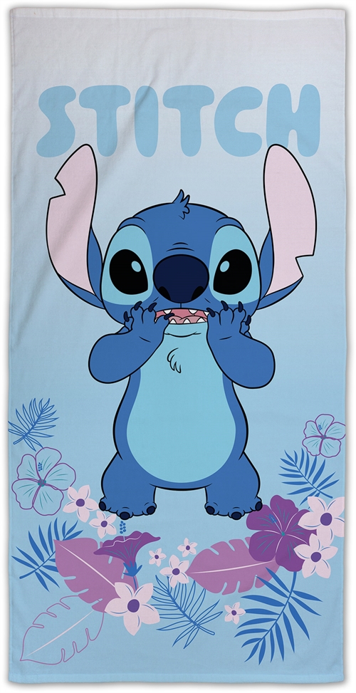 Stitch handdoek - 70x140 cm - 100% katoen - Zachte badhanddoek met Stitch en bloemen