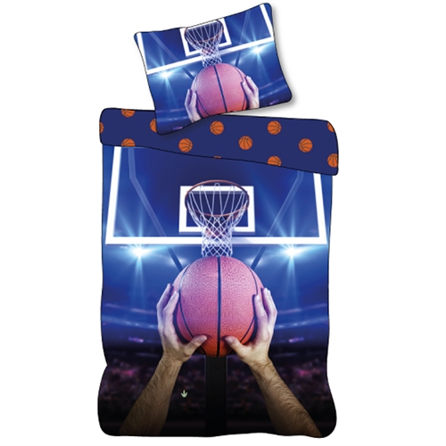 Basketbal beddengoed 140x200 cm - Omkeerbaar dekbedovertrek met basketbal - 100% zacht katoenen beddengoed