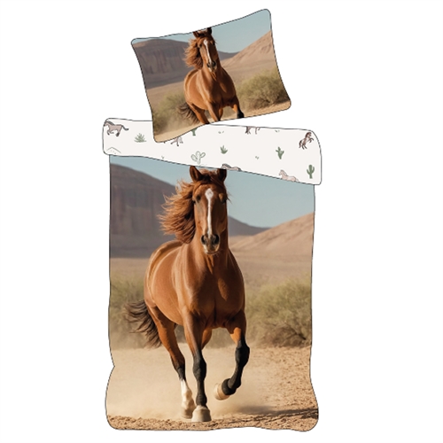Paarden beddengoed 140x200 cm - Omkeerbaar dekbedovertrek met een mooie bruine paard - 100% zacht katoenen beddengoed