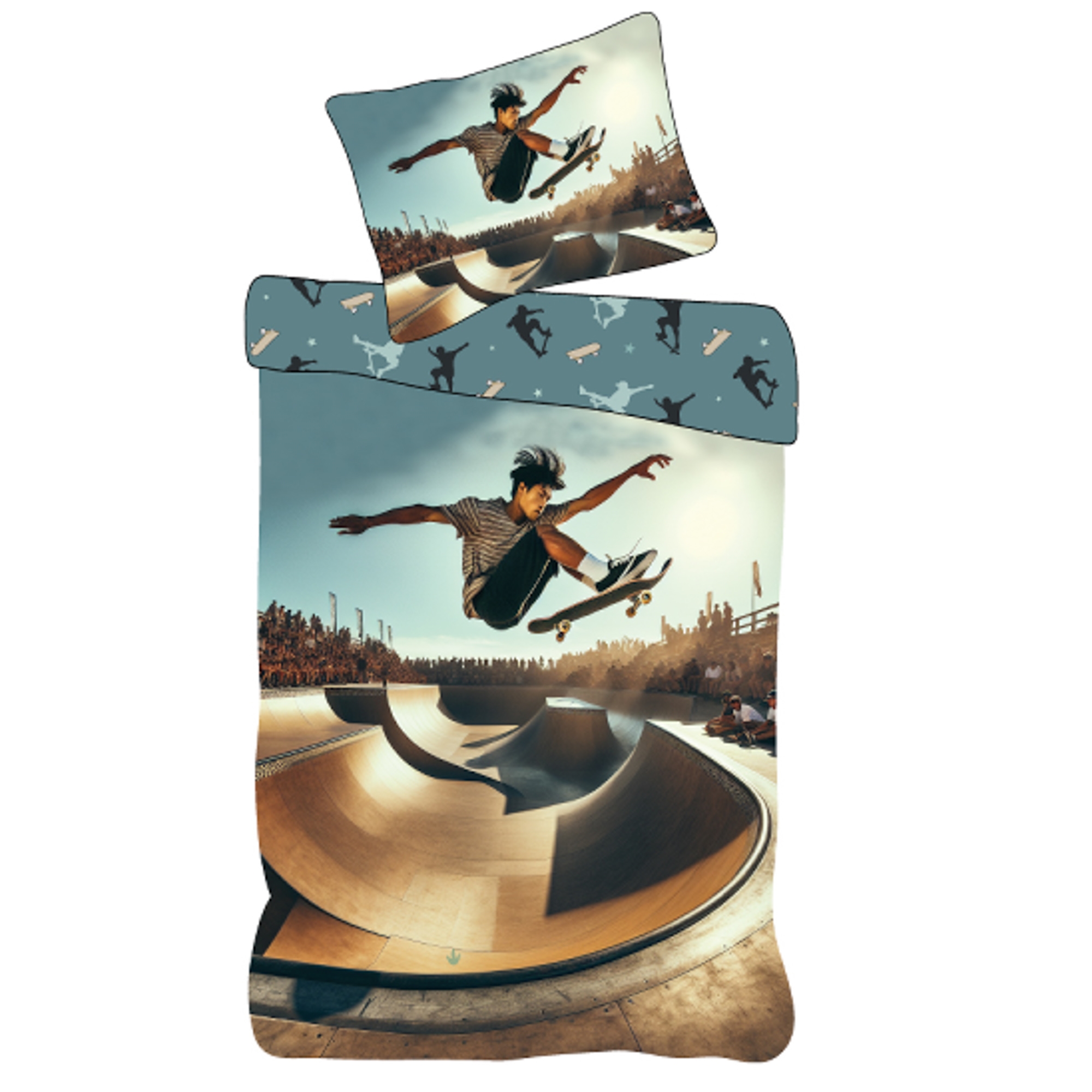 Skater dekbedovertrek - 100% katoen - Kinderbeddengoed 140x200 cm - Blauw