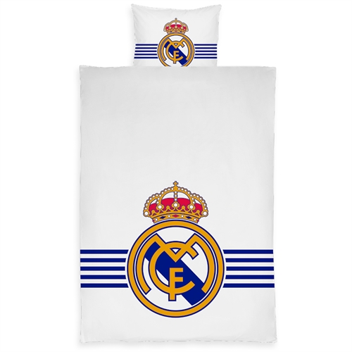Real Madrid beddengoed - Wit omkeerbaar dekbedovertrek met logo - 140x200 cm - 100% katoenen bedlinnen - Voetbal beddengoed