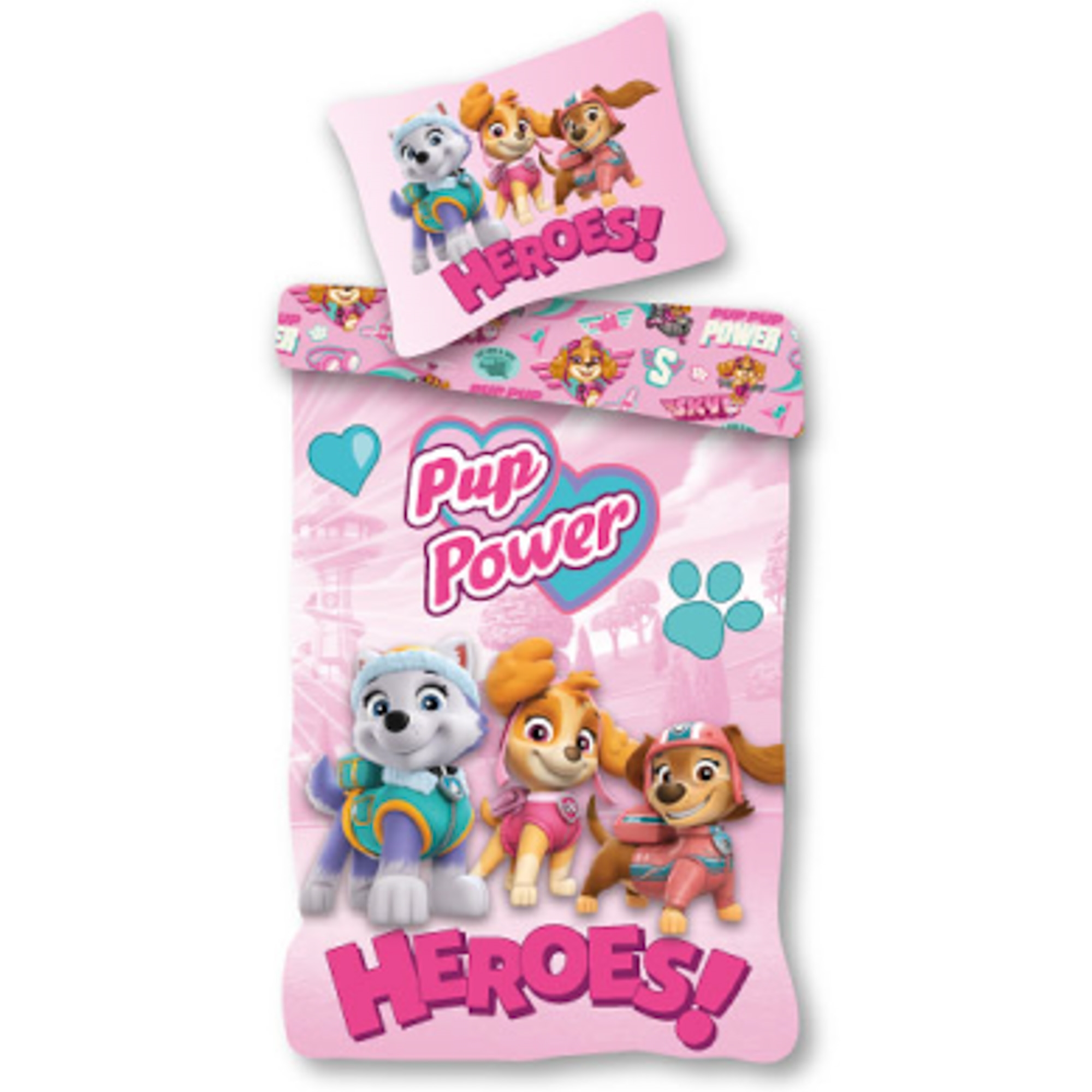 Paw Patrol beddengoed - 100% katoen - Kinderbeddengoed 140x200 cm - Roze - Pup Power Heroes