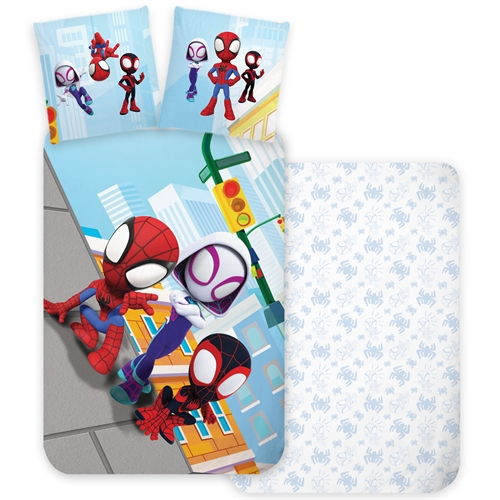 Kinderbeddengoed 140x200 cm - Omkeerbaar dekbedovertrek met Spidey en zijn fantastische vrienden - 100% zacht katoenen beddengoed