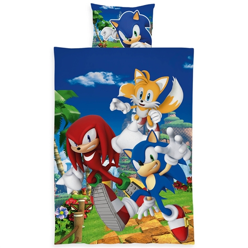 Sonic beddengoed 140x200 cm - Omkeerbaar dekbedovertrek met Sonic The Hedgehog en vrienden - 100% zacht katoenen beddengoed