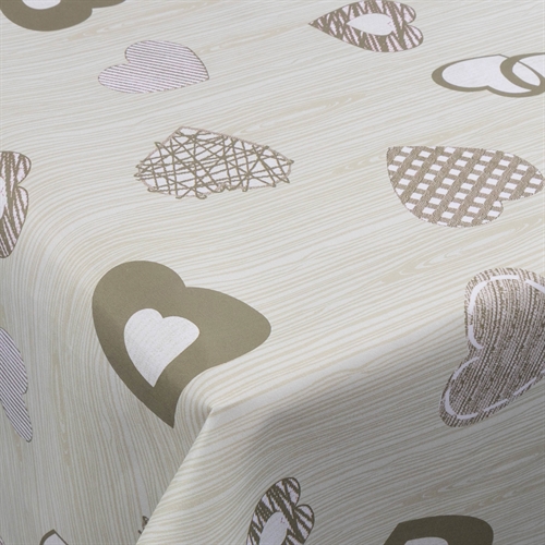 Textiel wasdoek met acrylcoating - 30 meter op rol - Bruine harten - 140 cm brede textieldoek
