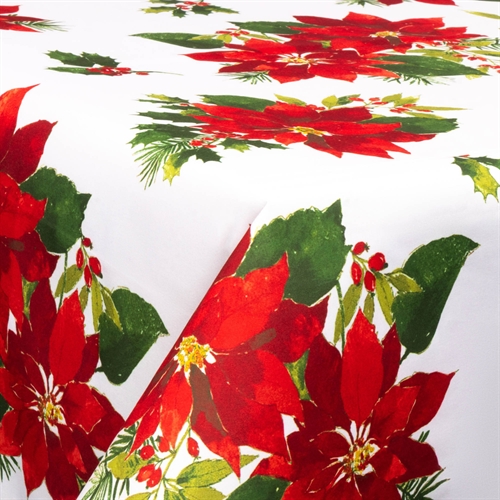 Textiel wasdoek met acrylcoating - 30 meter op rol - Met kerstmotief - Christmas star flower - 140 cm brede textieldoek