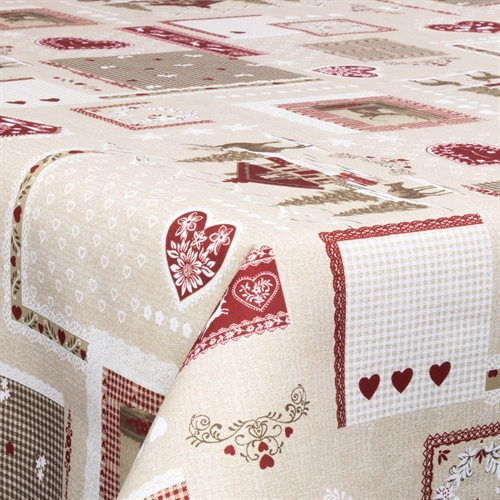 Textiel wasdoek met acrylcoating - 30 meter op rol - Met kerstmotief - Winterlandschap met harten - 140 cm brede textieldoek