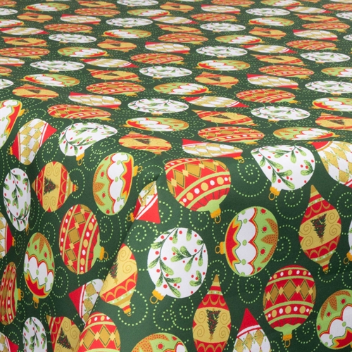 Textiel wasdoek met acrylcoating - 30 meter op rol - Met kerstmotief - Kerstballen - 140 cm brede textieldoek