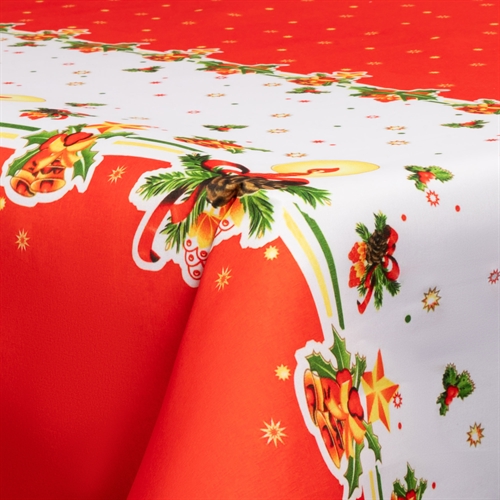 Textiel wasdoek met acrylcoating - 30 meter op rol - Met kerstmotief - Kerstverlichting - 140 cm brede textieldoek