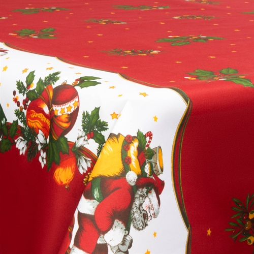 Textiel wasdoek met acrylcoating - 30 meter op rol - Met kerstmotief - Santa Claus en de maretak - 140 cm brede textieldoek