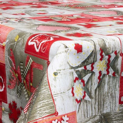 Textiel wasdoek met acrylcoating - 30 meter op rol - Met kerstmotief - Christmas heart - 140 cm brede textieldoek