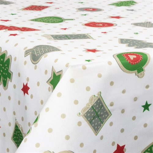 Textiel wasdoek met acrylcoating - 30 meter op rol - Met kerstmotief - Christmas dots and charms - 140 cm brede textieldoek