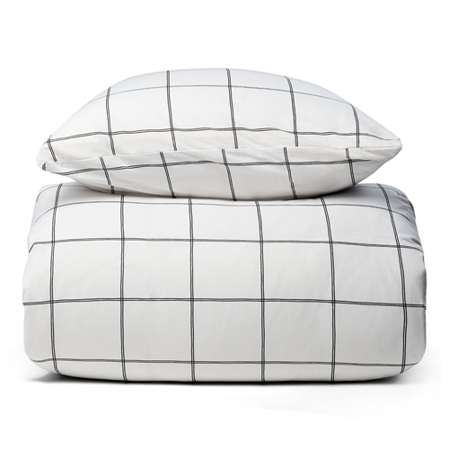 Tweepersoons beddengoed 100% katoen - 200x220 cm - Wit dekbedovertrek met zwarte ruiten - Nordstrand Home dekbedovertrek