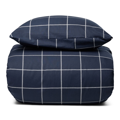 Tweepersoons beddengoed 100% katoen - 200x220 cm - Donkerblauw dekbedovertrek met witte ruiten - Nordstrand Home dekbedovertrek