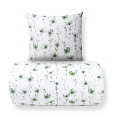 Beddengoed - Katoenen flanel beddengoed - Wit met groene bloemen